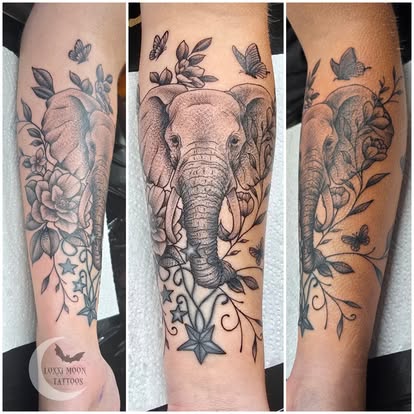 Fine line elephant with florals