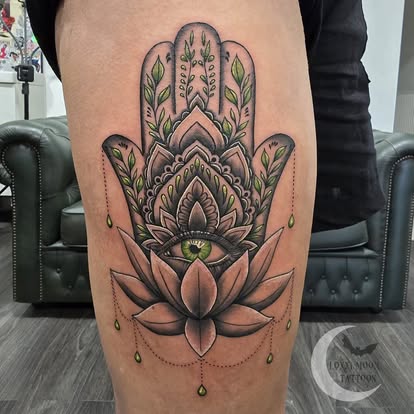 Hamsa hand and lotus
